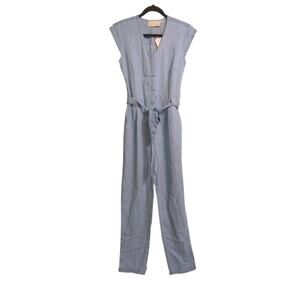 Reistor Womens Evening Chai Jumpsuit Blue Belted V Neck Cap Sleeve Tencel XS New